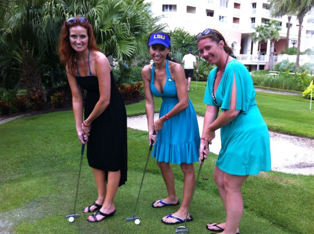 Angela Karen and Krista Teaching The Boys How To Putt